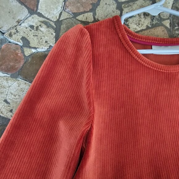 Cynthia Rowley Girls Corduroy Long-Sleeve Tiered Dress Size 8 Rust Orange - Picture 7 of 9